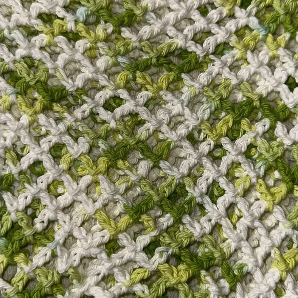 Handmade Crochet White Shaded of Green Small Fishnet Market Tote